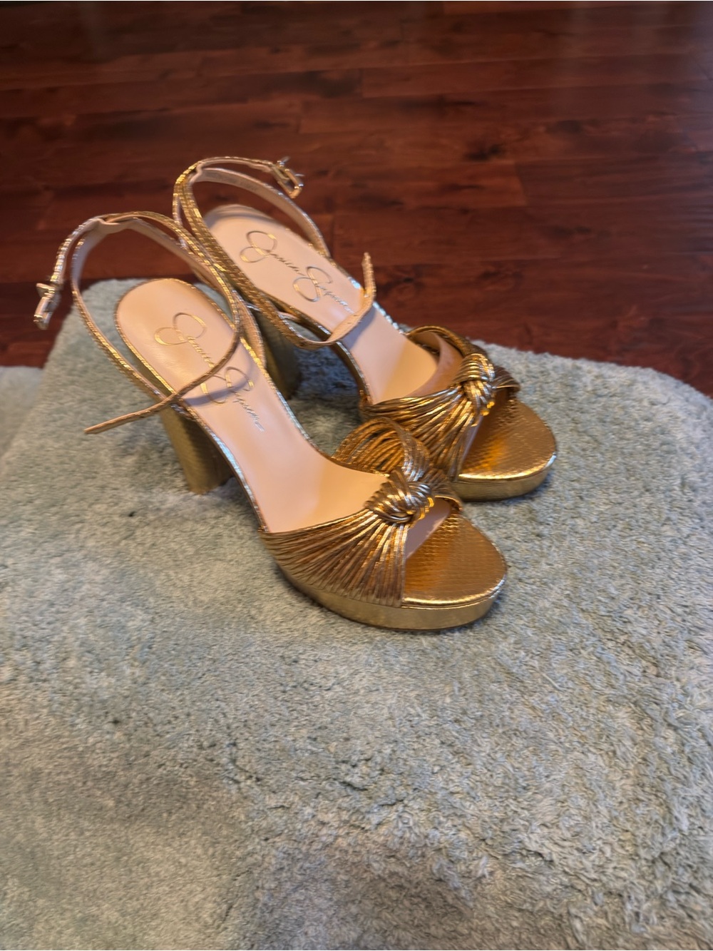 Jessica Simpson Metallic Gold Knotted Platform Heels
